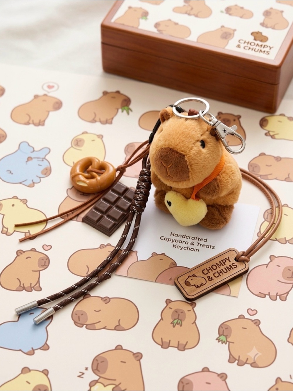 Custom made Brown Capybara Plush Keychain with Yellow Duck